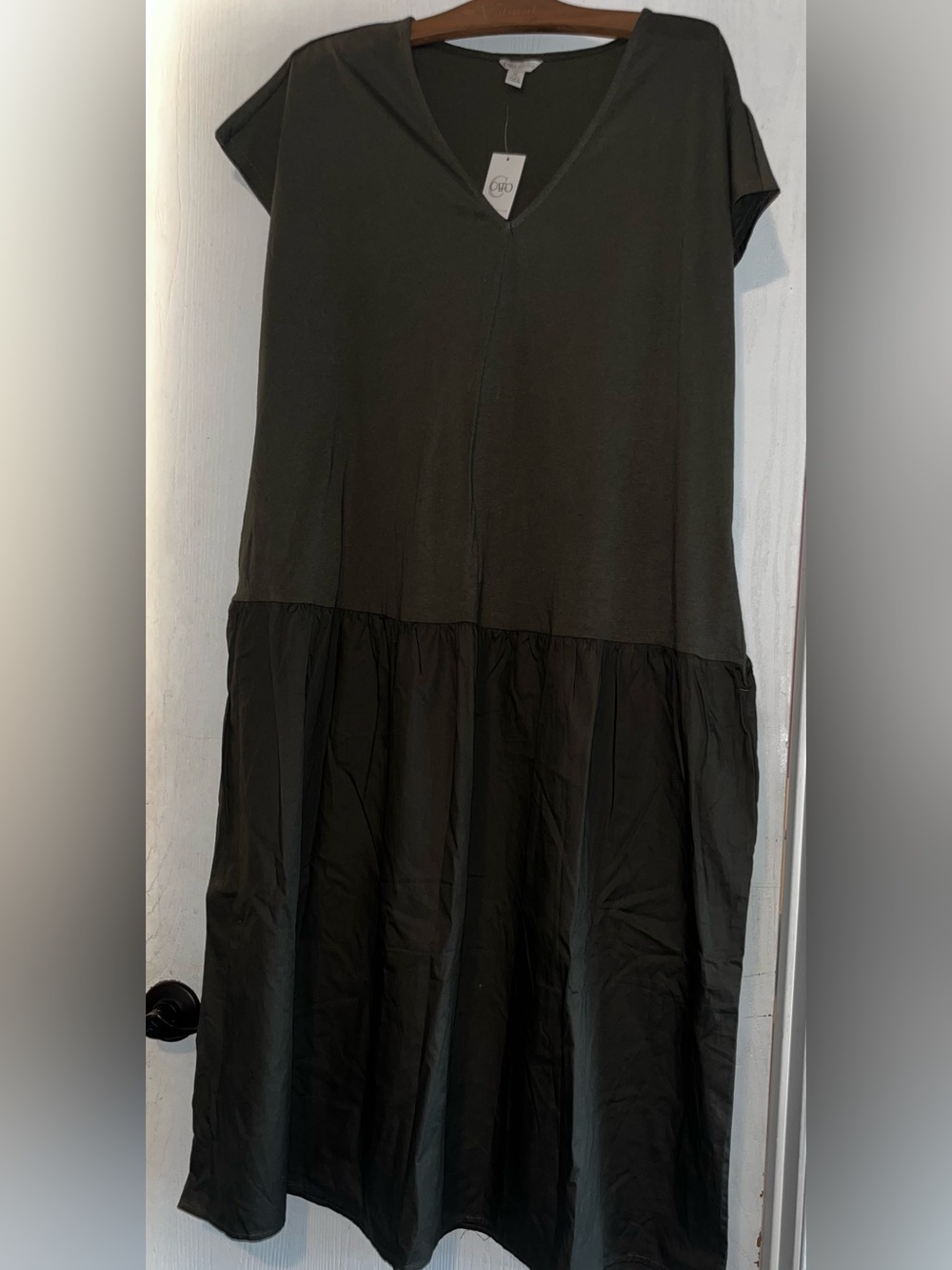 Cato green V-Neck Short Sleeve Tiered Maxi Dress